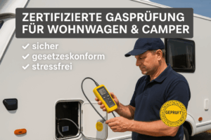 Sicherheit geht vor: Lassen Sie die Gasanlage Ihres Wohnmobils, Caravan alle 2 Jahre, professionell, zuverlässig inkl. Plakette zertifizieren. Die Pflicht zur Gasprüfung ist seit 19. Juni 2025 in der StVZO im § 60 verankert.